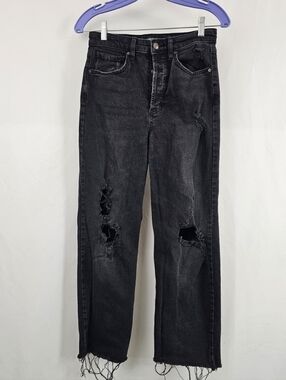 Wild Fable Black Ripped Distressed Highest Rise Straight Leg Jeans, 4